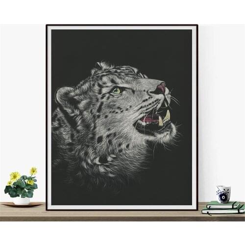 White Tooth Big Cats Snow Leopar Pictures Living Room Wall Art Decor Animal No Frame Poster Oil Painting Decoration
