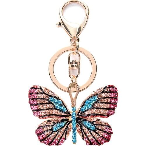 Creative Jewelry Pendant Key Ring Alloy Rhinestone Butterfly Fairy Key Ring Handbag Pendant Car Key Ring Female Jewelry Gift