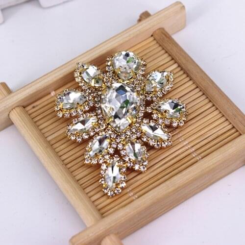 4.5x5.8cm Navette Round Sewing On Rhinestone Applique Luxury Rhinestone Clear Crystal Silver Gold Base Wedding Dress Applique