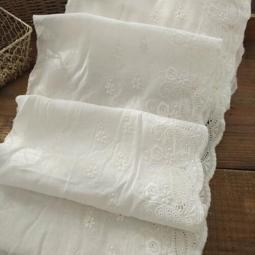 27cm 2meter/lot Off White Fine Pteris Pattern Embroidered Cotton Lace Cloth Rural Clothing Trims All Matched X705