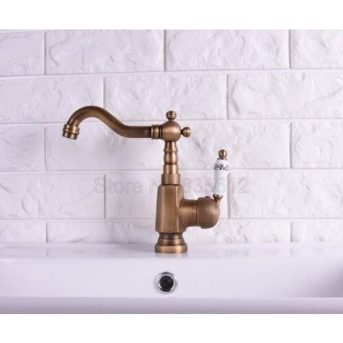 360 Swivel Spout Kitchen Faucet /Antique Brass Single Handle Single Hole Deck Mounted Vessel Sink Mixer Taps Wssf115