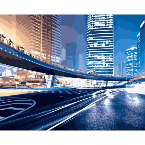 MaHuaf-j172 light trails on the modern city shanghai china coloring by numbers wall picture for the living room