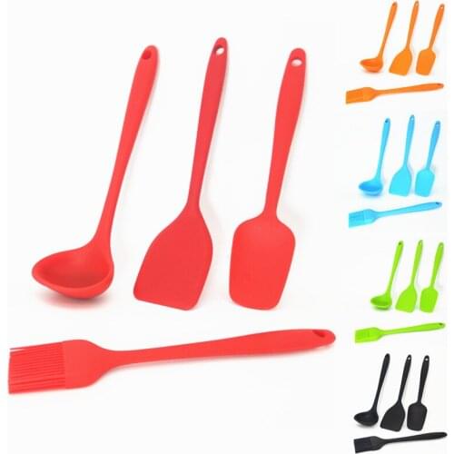 4 Pcs/Set Kitchen Cooking Utensil Set Children Home Use Heat Resistant Cooking Tools Colorful Silicone Soup Spoon