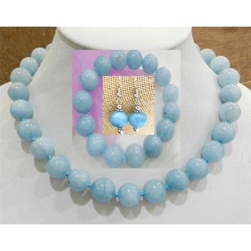 Natural Beautiful 10MM AQUAMARINE GEMS BEADS NECKLACE18 bracelet earrings jewelry set