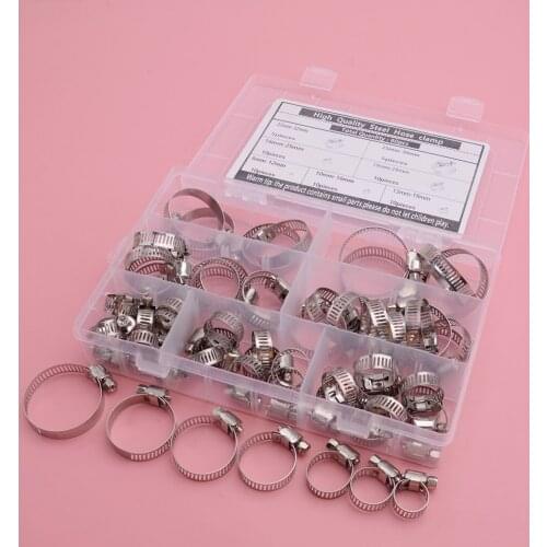 Stainless Steel 60pcs/set Car Silver 7-Size Clamp Assortment Hoop Hose Clamps w/ Box for Fuel Line/Worm Gear Hoses