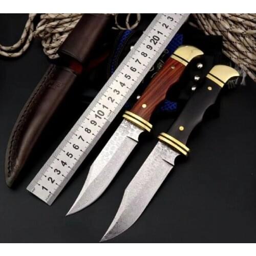 BK 75th Anniversary Sandalwood +copper Handle VG10 Damascus Steel Blade Fixed Blade Knife Tactical Fishing EDC Survival Tool