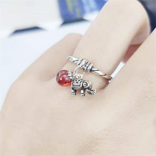 Wholesale Batch Animal Little Cute Elephant Adjustable Rings Vintage Red Garnet Stones Womens Accessories Ring For Girls Gift