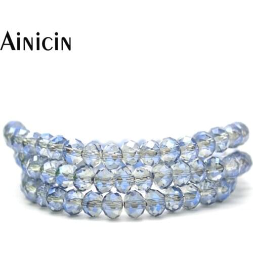 20 Strands Light Blue Plated Transparency 4x6mm Faceted Crystal Glass Beads Fashion Jewelry Making Findings