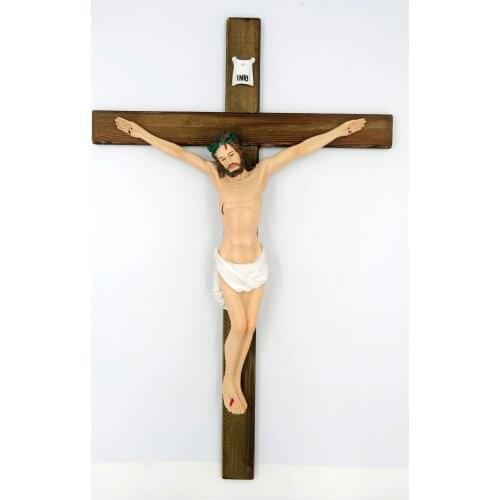 19.6 Inch Wall Crucifix Hand Painted body of Christ on Carbonized Wood Cross Resin Jesus Christ on INRI Cross Home Chapel Decor
