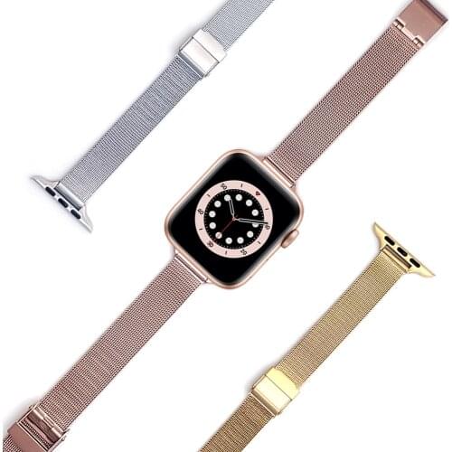 Slim Metal Stainless Steel Bracelet For Apple Watch Series 6 SE 5 Strap Band For iWatch 40mm 38mm 44mm 42mm Women Mesh Watchband