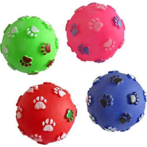 Rubber Pet Dog Paw Print Ball Toy Sound Squeaky Squeaker Dog Cat Chew Interactive Ball Squeak Playing Toy 7cm