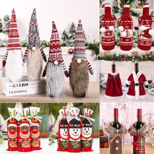 Fengrise Christmas Wine Bottle Cover Merry Christmas Decor For Home Table 2020 Christmas Ornament New Year 2021 Navidad Gifts