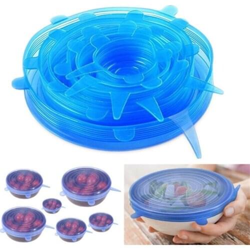 6Pcs/set silicone stretch suction pot lids food grade fresh keepping warp seal lid pan cover kitchen tools accessories free ship