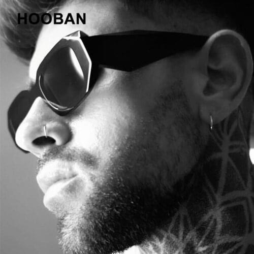 HOOBAN Trendy Small Rectangle Sunglasses Women Men Retro Brand Designer Wide Legs Sun Glasses Fashion Colorful Eyewear UV400