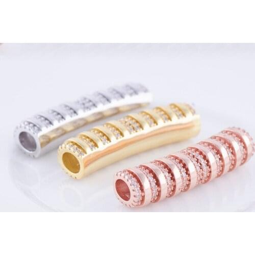1pc Copper Micro-inlaid Zircon 8*32mm Bends Tube Loose Spacer Pipe for Womens Jewelry Making DIY Necklace Bracelet Accessories