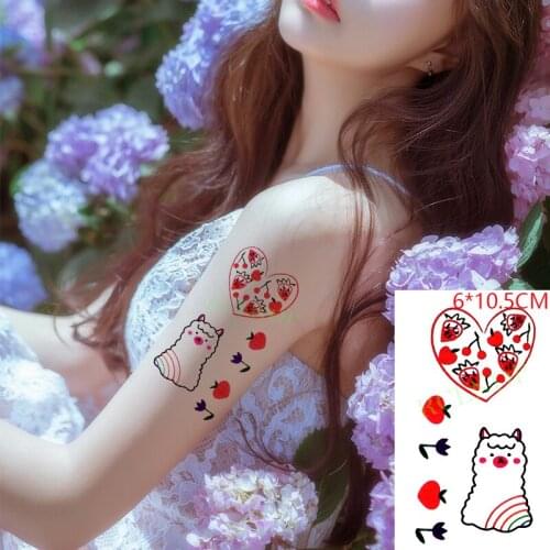 Waterproof Temporary Tattoo Sticker Cherry Strawberry Cute Cartoon Fruit Love Body Art Flash Tattoo Fake Tattoo for Women Men
