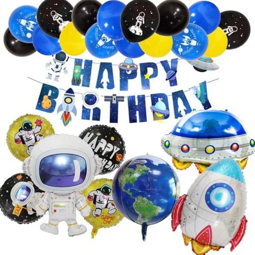 Outer Space Party Astronaut Rocket Ship Balloons Foil Galaxy Solar System Theme Party Boy Kids Birthday Party Decor Helium Balls