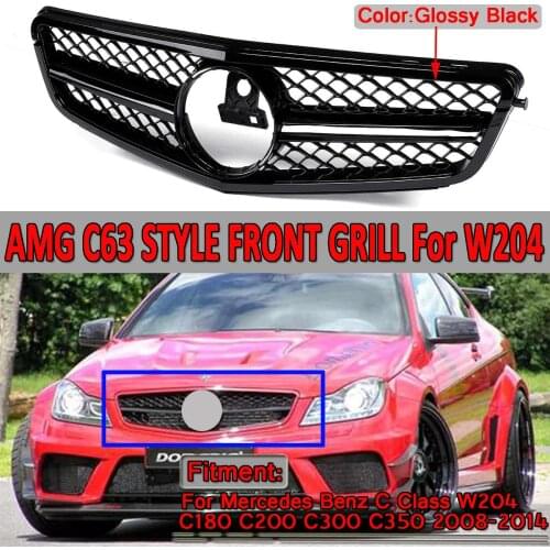 High Quality Car Front Upper Grille Grill For Mercedes For Benz C Class W204 C180 C200 C300 C350 2008-2014 For AMG C63 Style