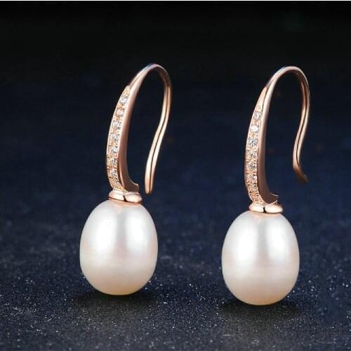 S925 Sterling Silver Choi Jewelry Natural Freshwater Pearl Rose Gold Classic Micro-Set Earrings Jewelry