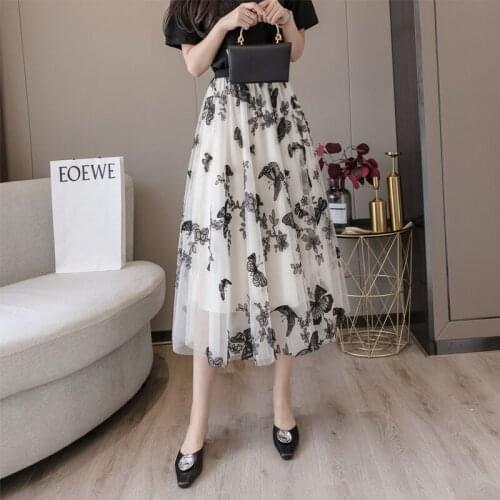 Women 3D Embroidery Skirt Ladies Elegant Casual Animal A-Line Mid-Calf Empire Long Skirts Summer Fashion