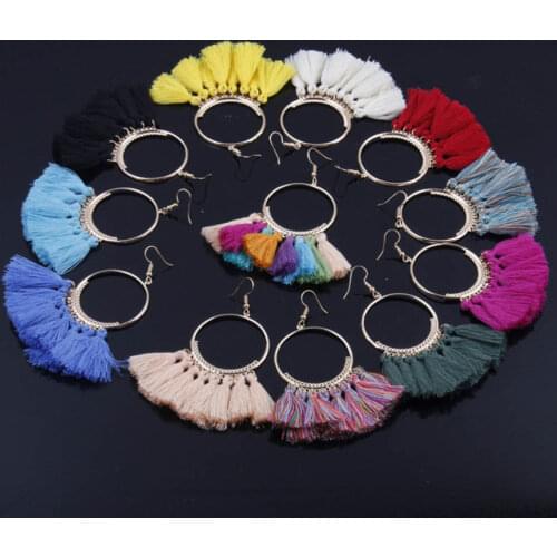 Women Bohemian Tassel Earrings Handmade Exaggerated Big Circle Tassels Drop Earrings Multi Colors Statement Long Dangle Earrings