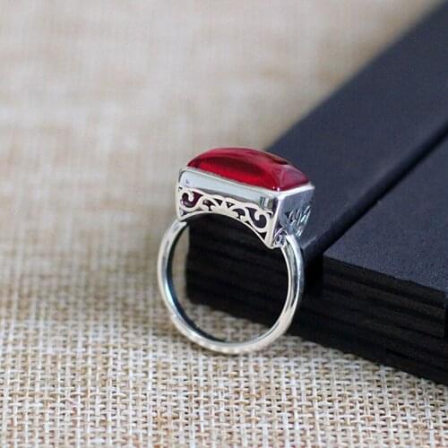 925 silver Rings for women retro thai silver ring Vintage Fashion Red Gems round Rings 925 silver jewelry AJ