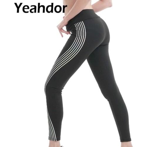 Womens High Waist Leggings Reflective Stripes Push Up Leggins Gym Girls Leggins Women Fitness Running Pants Sport Leggings