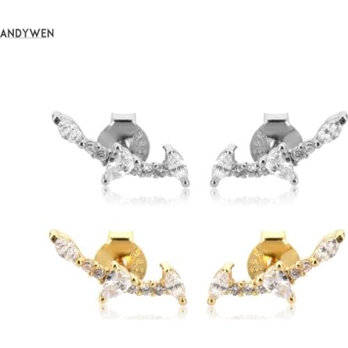 ANDYWEN 925 Sterling Silver Line Ovals Zircon Stud Earring Piercing Clips Pendiente Women Fashion Fine Jewelry 2021 Wedding