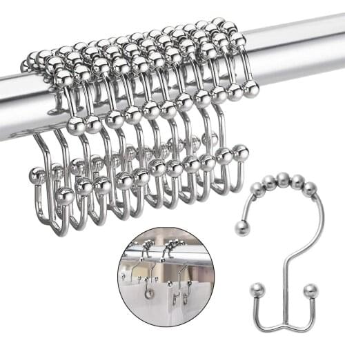 12pcs Bathroom Curtain Hooks Portable Household S type Hanging Hooks Iron Rings Kitchen Bedroom