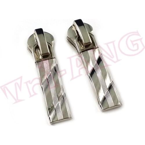 20pcs/lot, Silver White Color 5# Resin Zipper Sliders Stripe Shape Metal Zipper Pulls