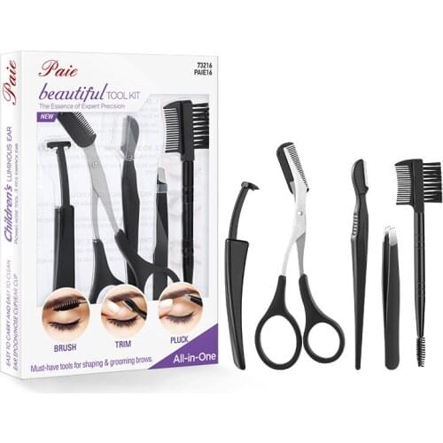 5PCS Professional Eyebrow tool set Stainless Steel Eyebrow Trimmer Tweezer Comb Scissors Brush Shaping&Grooming Brows Tools Port