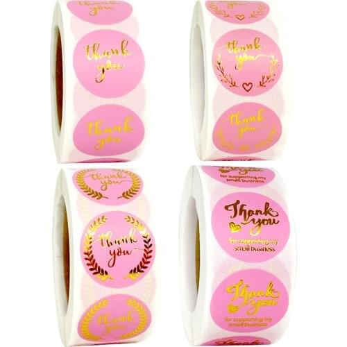 500pcs Pink Paper Label Stickers Gold Thank You Sticker Scrapbooking For Wedding Gift Card Business Packaging Stationery Sticker