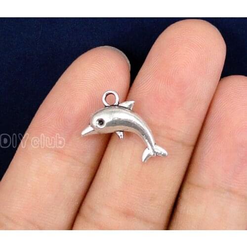 60pcs-Dolphin Charms, Antique Tibetan Silver 3D Dolphins Whale Charms Pendants 18x11mm