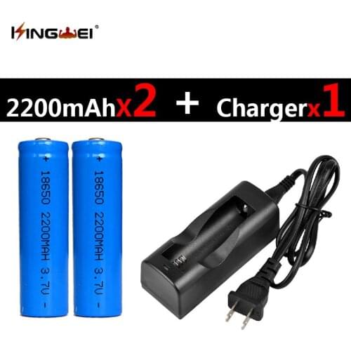 KingWei 2Pcs 18650 Batteries 3.7v 2200mah Rechargeable Li-ion Battery+1pc NK-803C 18650 Charger for Headlight US/EU