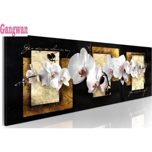 Needlework Diamond Painting White Orchids Flowers Diamond Embroidery All Drill Rhinestone Mosaic Picture by numbers hobby gift