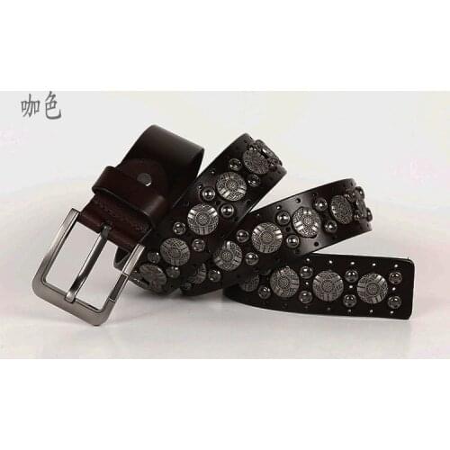 Free Shipping,2018 classic mens 100% Real cowhide buckle belt.black brand genuine leather rivet belts,punk gift,quality