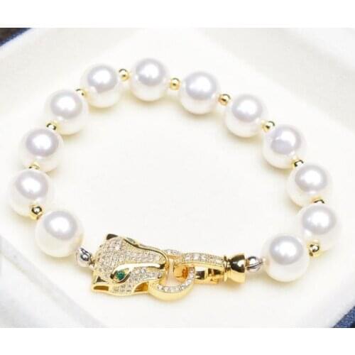 9-10mm natural South Sea White Pearl Bracelet 7.5 "-8 "