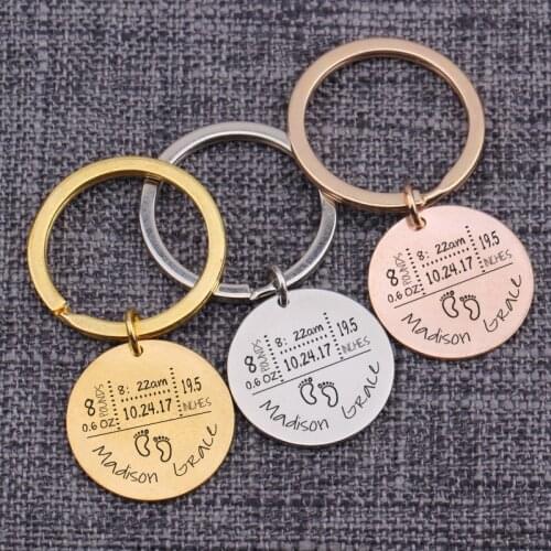 Personality Engraved Baby Birth Stats Keychain Newborn Time Wight Height Keyring Gift for New Mom New Dad New Baby Keepsake