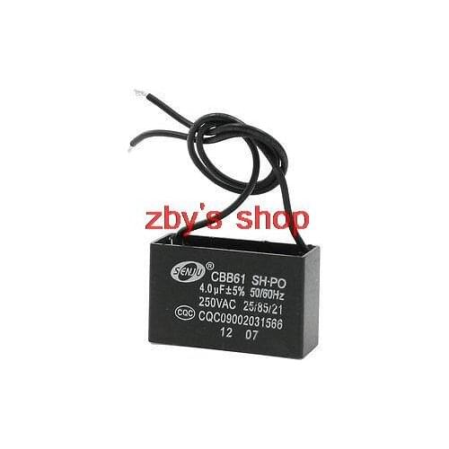 CBB61 250VAC 4uF 5% 2 Black Wired Motor Run Start-up Capacitor