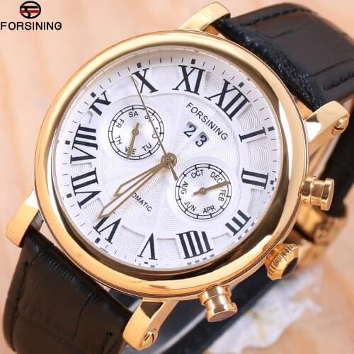 Top Luxury Mens Automatic Mechanical Watches Men FORSINING Leather Strap Watch Male Fashion Casual Business Clock reloj hombre