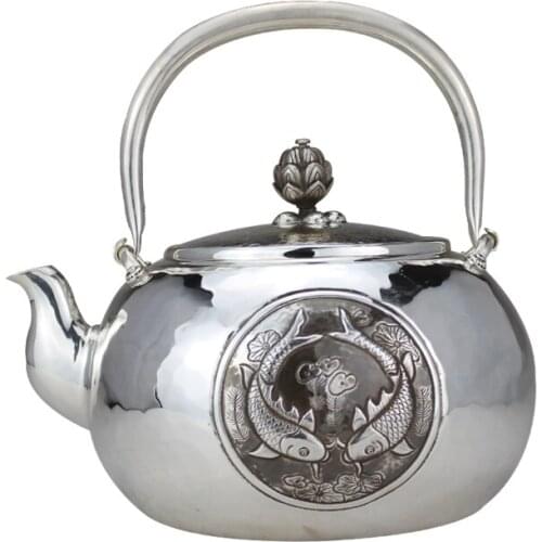 Teapot, stainless steel teapot, silver teapot, hot water teapot, teapot 1000 ml water, kung fu tea set