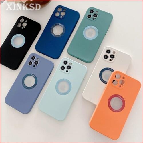 Liquid Silicone Hollow Display Phone Case For iPhone 7 8 Plus X XR XS MAX 11 12 Pro Max Mini SE 2 Lens Protect Shockproof Cover
