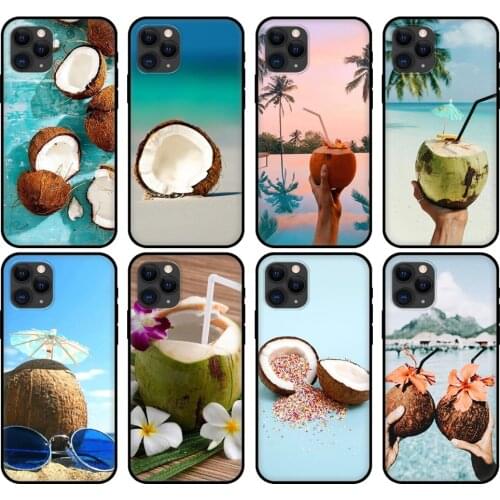 Black tpu case for iphone 5 5s SE 2020 6 6s 7 8 plus X 10 XR XS 11 pro MAX silicon cover case Coconut on the beach