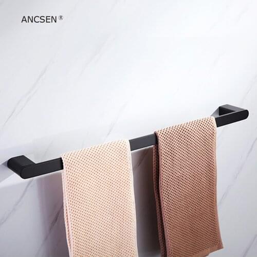 Black Stainless Steel Fixed Bath Towel Holder Bathroom Towel Bar Wall Mounted Towel Rack Hanger Single Tier Towel Racks 50/60CM