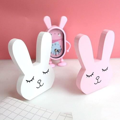 Wooden Bunny Figurine Easter Kids Room Decoration Nordic Nursery Rabbit Ornaments Miniature Home Baby Kawaii Desk Display Crafts