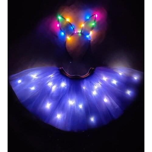 Purple Light Up Girls Clothes Tutu LED Skirt Set Princess Party Tutus Tulle Pettiskirt Children Ballet led tron Dance clothing