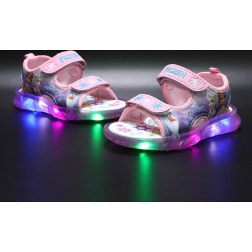 Classic Disney Frozen Princess Children Shoes Lovely LED Lighted Baby Girls Sandals Summer Beach Beautiful Kids Sandals