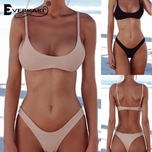 Everkaki Solid Bikini 2pcs Sets Women Summer Beach Plus Size Sexy Swimsuit Boho Bathers Biquini Swimwear 2021 Fashion Bikinis