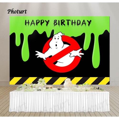 PHOTURT Ghostbusters Photography Backdrop Birthday Party Halloween Background Black White Vinyl Polyester Photo Banner Props