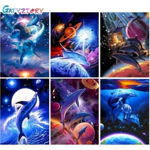 GATYZTORY Frame DIY Dolphin Painting By Numbers Animal Picture Canvas By Numbers Modern Abstract Handpainted Oil Painting Home D